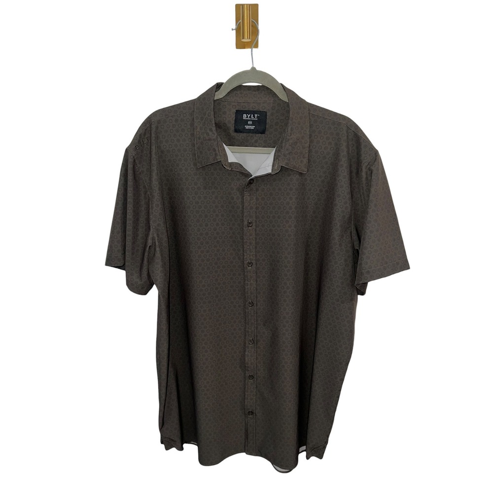 BYLT Minimalist Button Down Shirt Executive Stretch Geometric Olive Green 2XL
